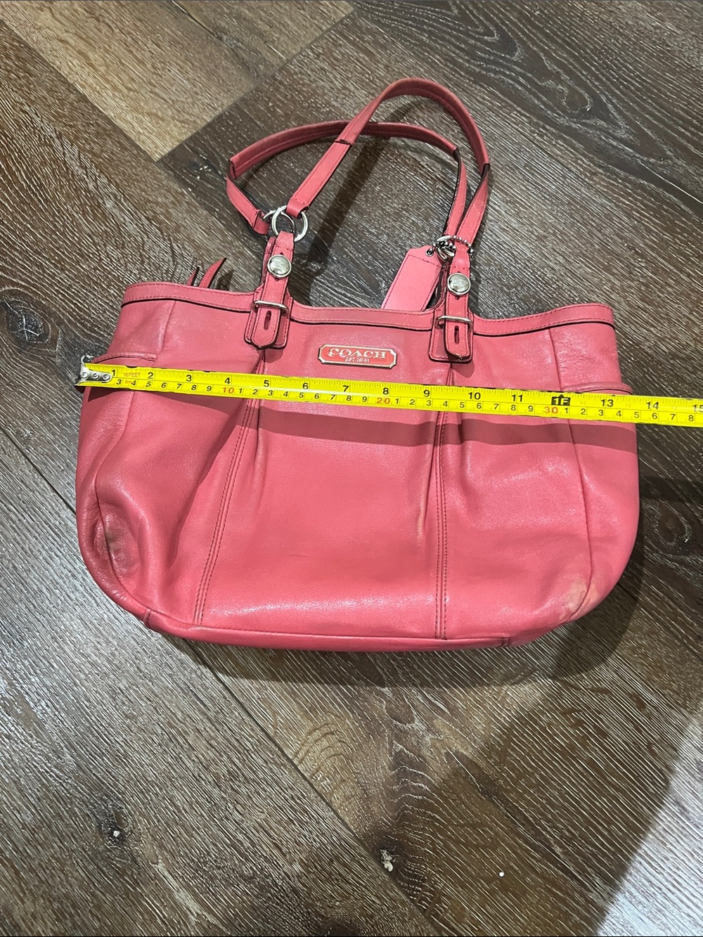 Coach east west gallery Coral pink Leather Tote with Logo Plaque - Picture 11 of 12